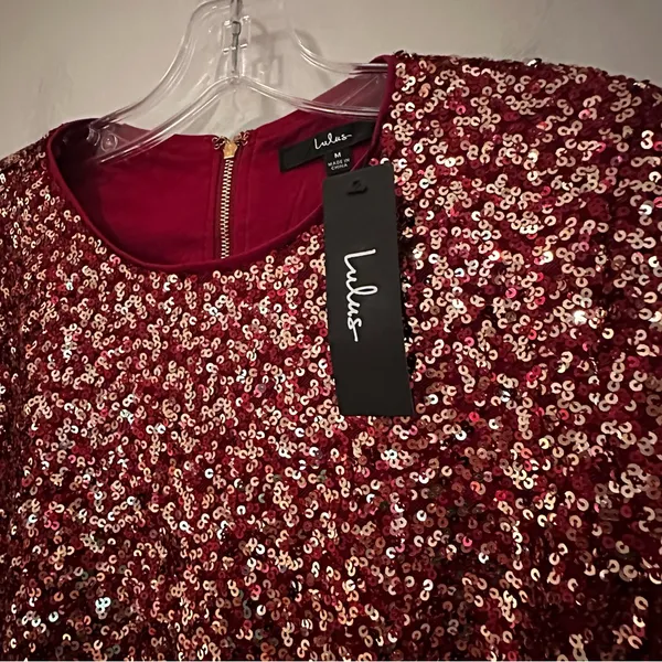Lulus Prize-Winner Sequin Long Sleeve Crop Top Women's‎ Medium Burgundy Holiday - Image 7
