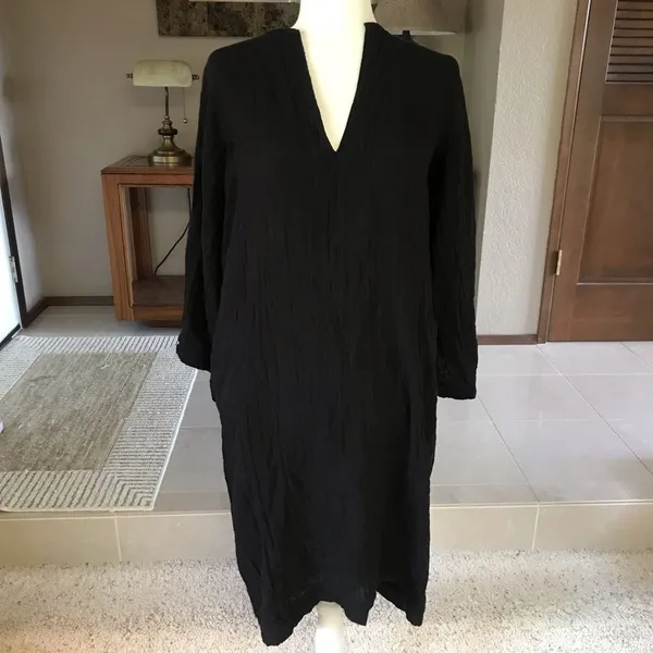 Anthropologie Sunday Atelier Caftan Coverup Dress Black Slub 100% cotton Pockets Coastal Small - Image 2
