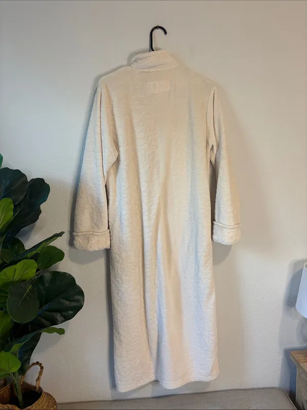 Oscar de la Renta small/medium Women's Cream Teddy Zip-Front robe - Image 4