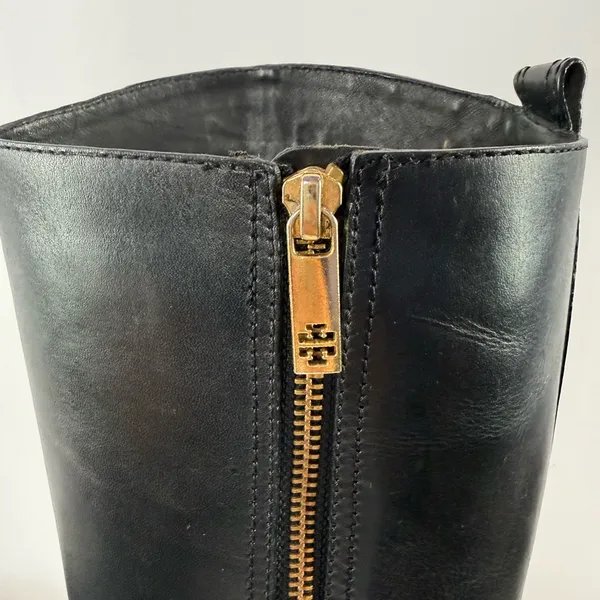 Vintage Y2K Tory Burch Leather Gold Logo Knee High Heeled Boots in Black Size‎ 7 - Image 9