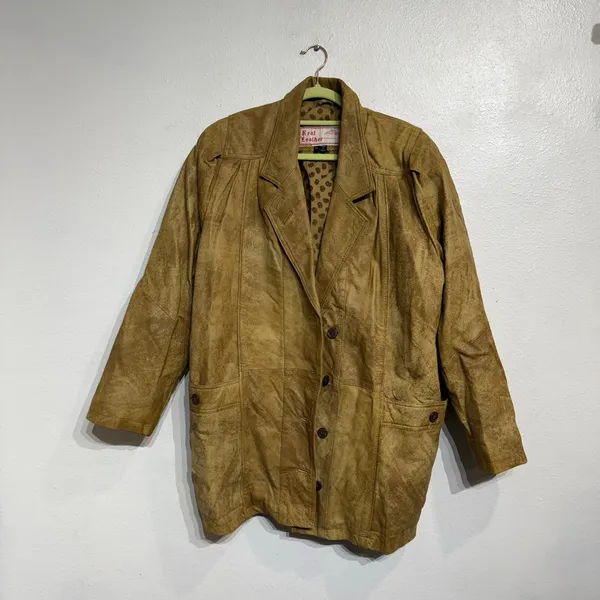 Tan Genuine Leather Vintage Jacket Sz M - Image 2