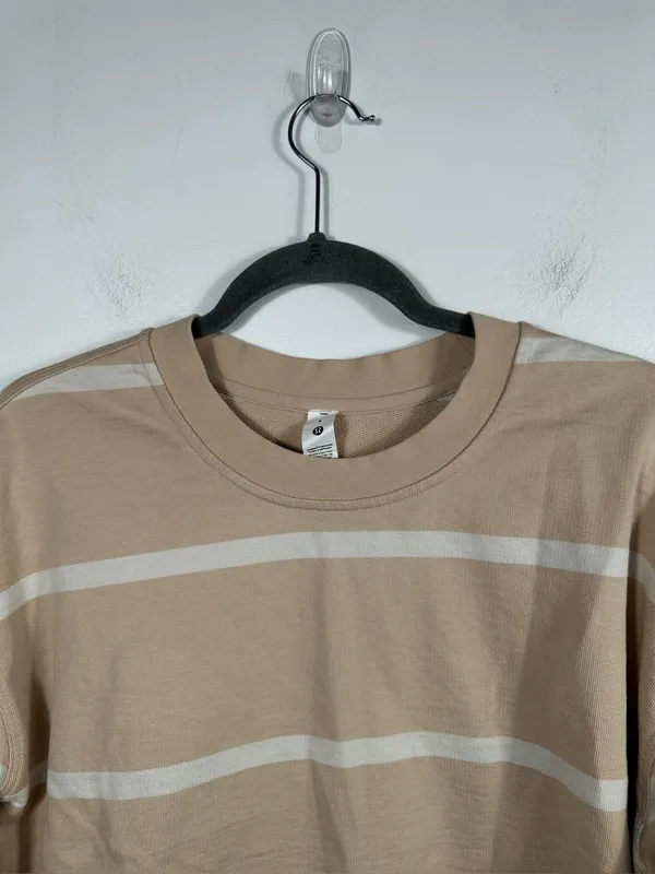 Lululemon Perfectly‎ Oversized Cropped Crew Stripe Cafe Au Lait White Opal 6 - Image 5