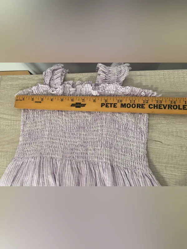 Hill House Home Lavender Stripe Linen Ellie Nap Dress Midi Smocked Preppy Med - Image 9