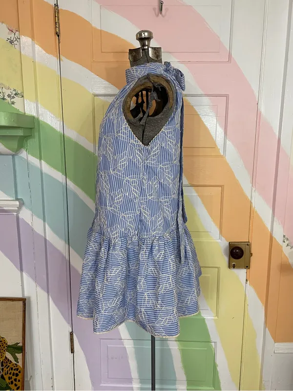 English Factory Blue Striped Embroidered Halter Ruffle Mini Dress Sz XS 🧡🎀 - Image 6