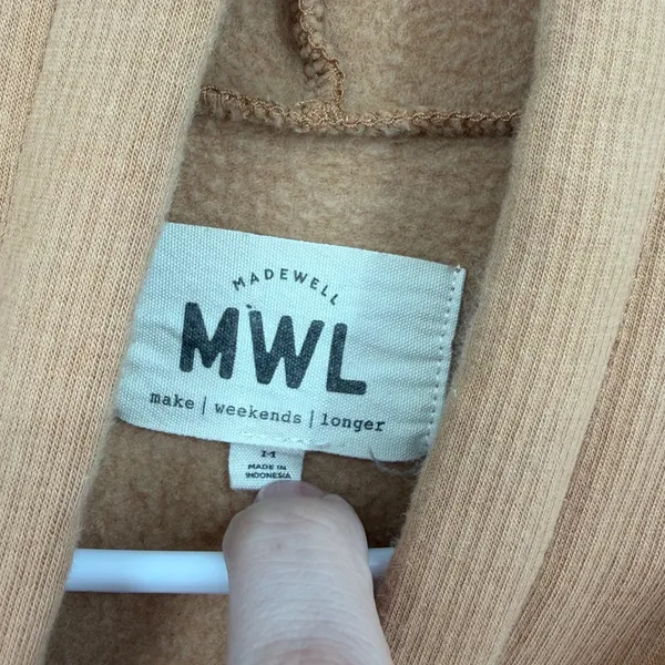 Madewell MWL Ribbed Funnel Neck Sweatshirt Pullover‎ Tan Brown M - Image 4
