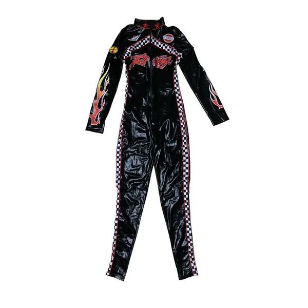 Dreamgirl Racing Flame Checkered Zip Costume Jumpsuit Womens Small - Image 2