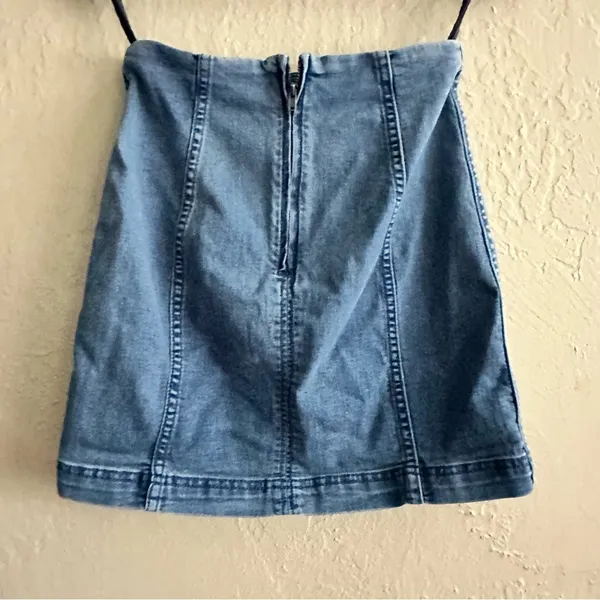 Free People Denim Panel Mini Skirt - Light Blue - Image 2