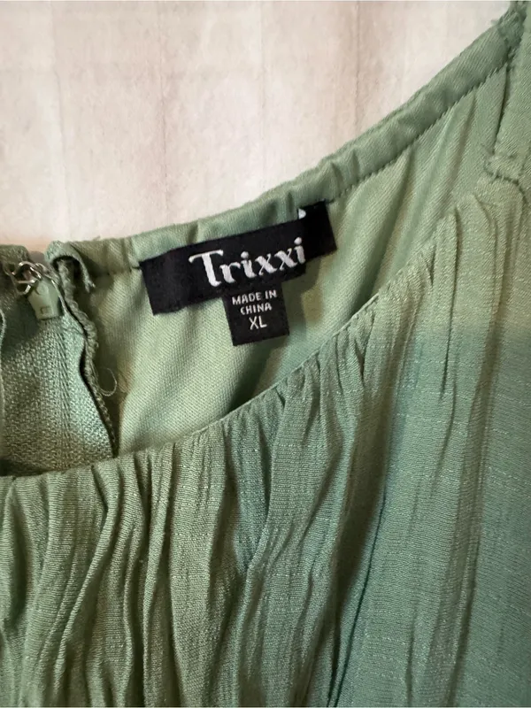 Trixxi Sage Green Tiered Ruffle Dress Romper XL - Image 3