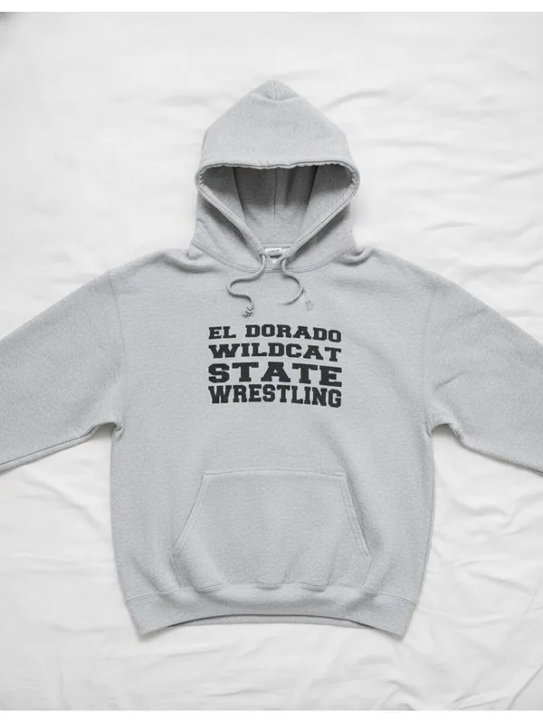 El Dorado Wildcat State Girl's Wrestling 2024 Hoodie Gray Front Kangaroo Pouch - Image 8