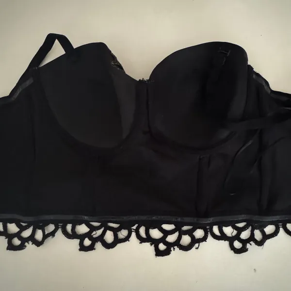 Cleo Womens Black Gold Lace Bustier Crop Top Padded‎ Hook Eye L Whimsigoth - Image 9
