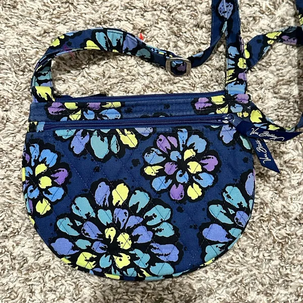 Vera Bradley Night and Day Floral Quilted Cotton Crossbody Bag Blue Purple Lime - Image 5