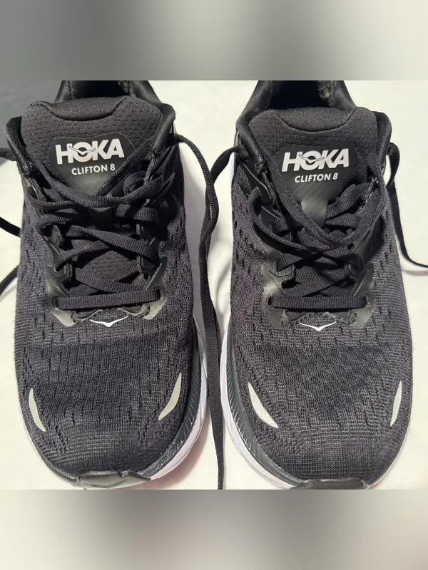 Hoka one clifton 8 women Black and White Athletic Running Shoes size 6.5B - Image 2