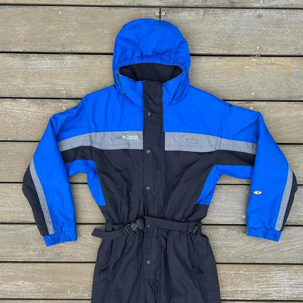 Vintage Columbia Sportswear Black/Blue Ski Suit Snow Suit w/ Hood - Image 2