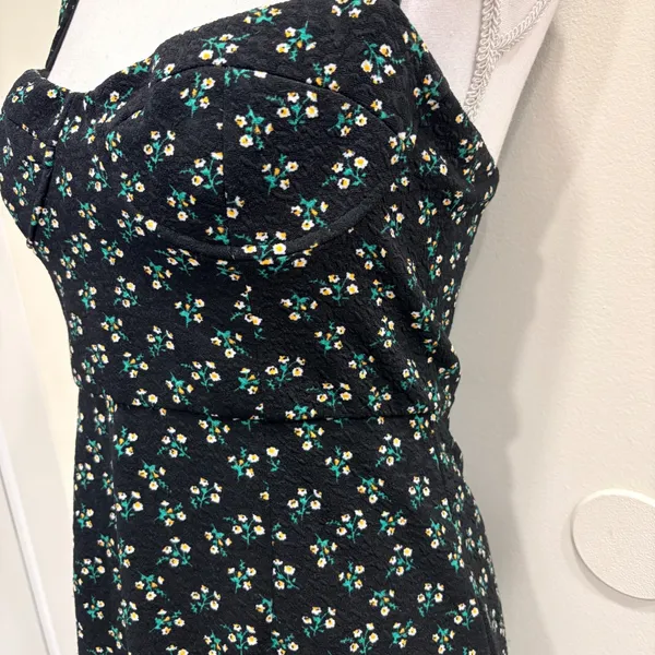 Hutch Ditsy Floral Corset Mini Dress Black Sweetheart Ruffle Flounce Hem‎ Small - Image 6