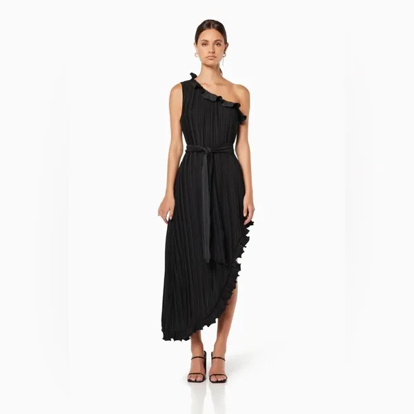 Elliatt Italianate One Shoulder Pleated Dress in Ivory - Image 8