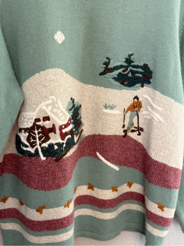 Vintage Tanjay Ski Scene Knit Sweater Size 2X - Image 2