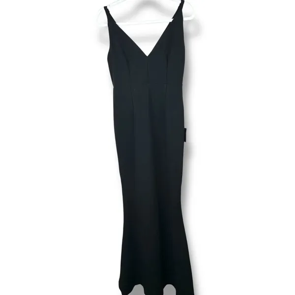 NEW Lulus Melora Black Crepe Bodycon Mermaid Sleeveless Flared Maxi Dress Medium - Image 5