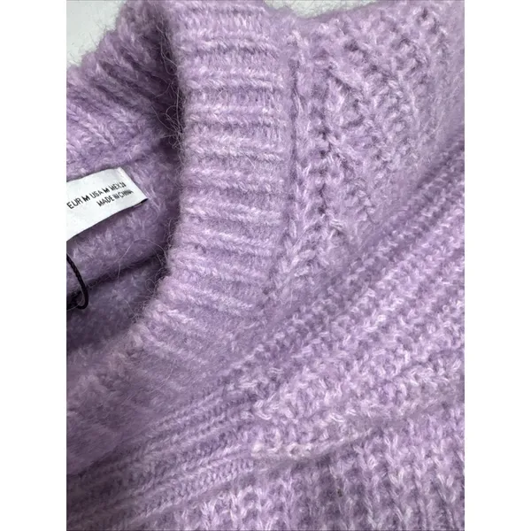 Zara Womens M Fuzzy Sweater Top Pastel Purple Long Sleeve Polyester Wool Alpaca - Image 4