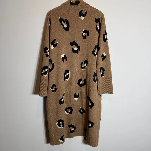J. Crew Ella Leopard Open-Front Long Sweater-Blazer Women's Medium Brown Wool - Image 11