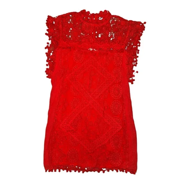 Tularosa revolve red lace pom pom shift mini dress women’s size small - Image 4
