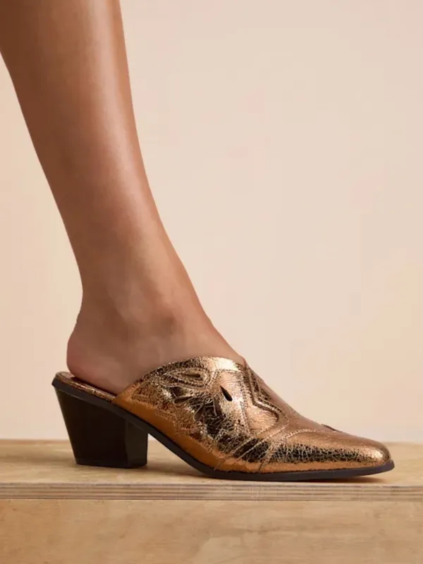 Lulu's Metallic Gold Pointed Mule Heeled Boots - Image 3