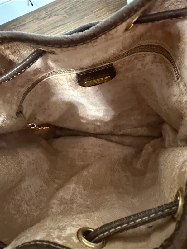 Authentic GUCCI Brown & Cream GG Supreme Monogram Drawstring Shoulder Bag Purse - Image 10