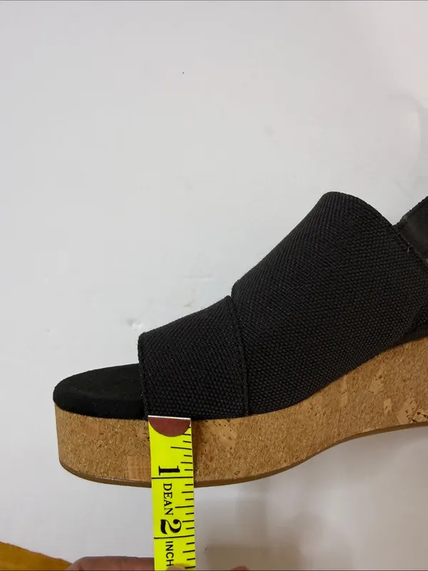 Toms Black Fabric Cork Wedge Sandals with Slingback - Image 8