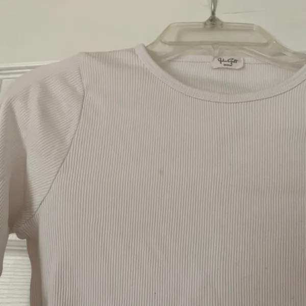 Brandy Melville John Galt White Long Sleeve Ribbed Round Neck Shirt Top - Image 3