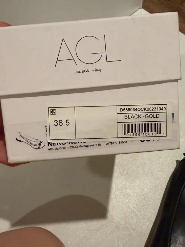 Agl Black Leather Ballet Flats with Gold Buckle Detail - Image 10