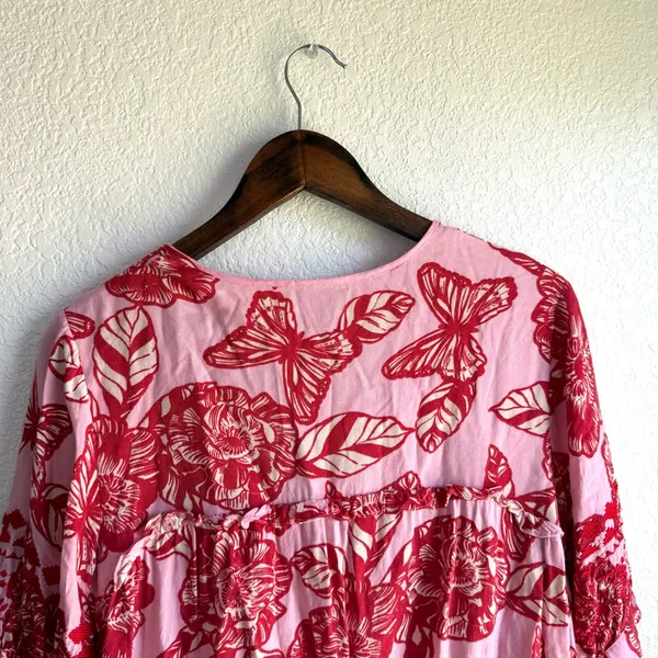 Anthropologie Vineet Bahl Womens Shirt l Pink Red Floral Embroidered Size Medium - Image 5