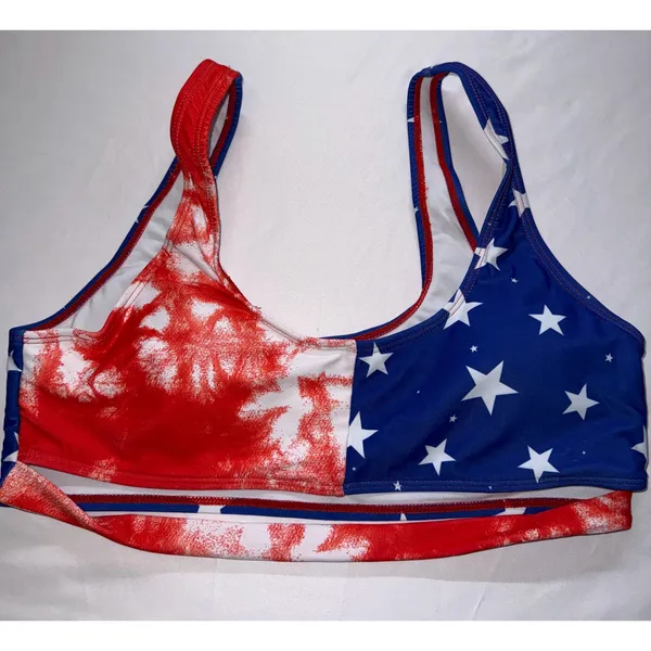SHEIN Bikini Set Women‎ XL Red White Blue Stars Tie Dye Patriotic Swimsuit NEW - Image 8