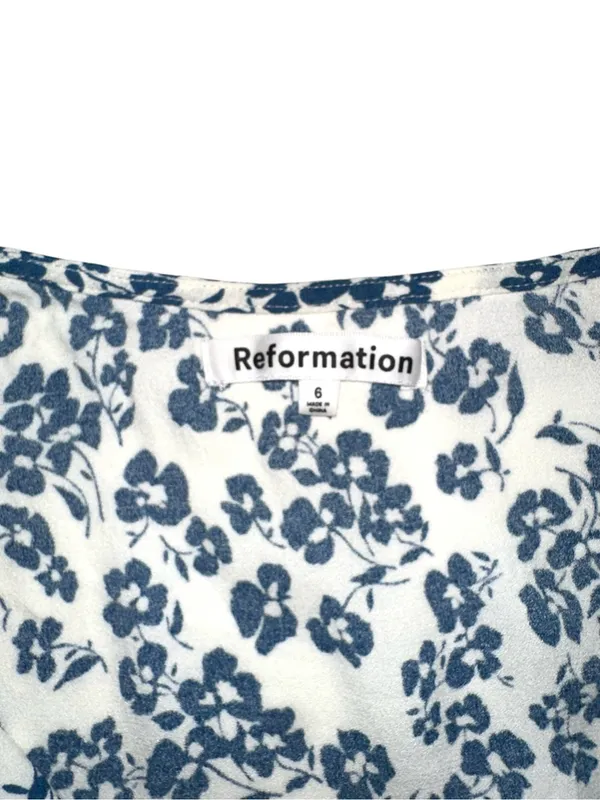 Reformation Rilynn White Blue Floral V-Neck Sleeveless Mini Dress 6 - Image 5