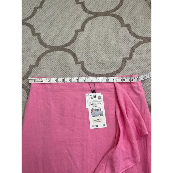 Zara RUFFLED LINEN BLEND MIDI SKIRT, Pink Size medium, 7950/939 NWT - Image 6