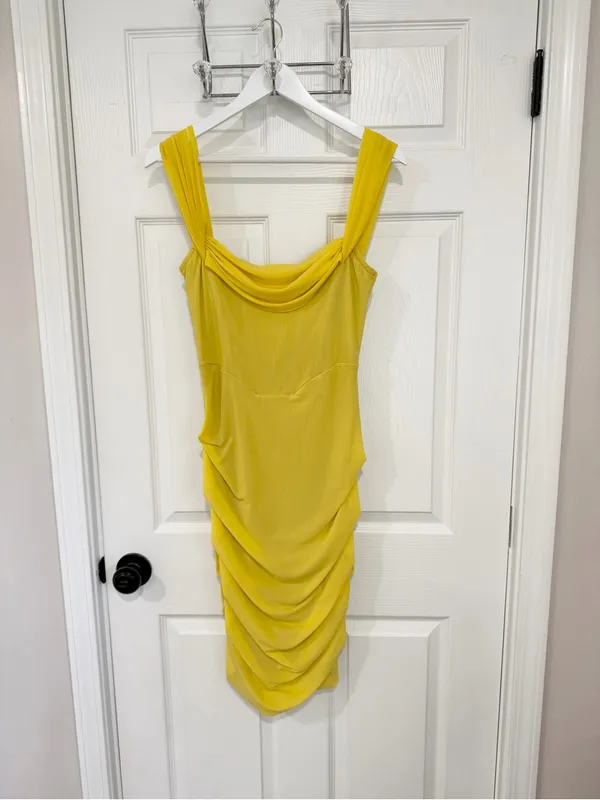 Miss Circle Yellow Ruched Sleeveless Bodycon Glam Party Cocktail Large Dress - Image 6