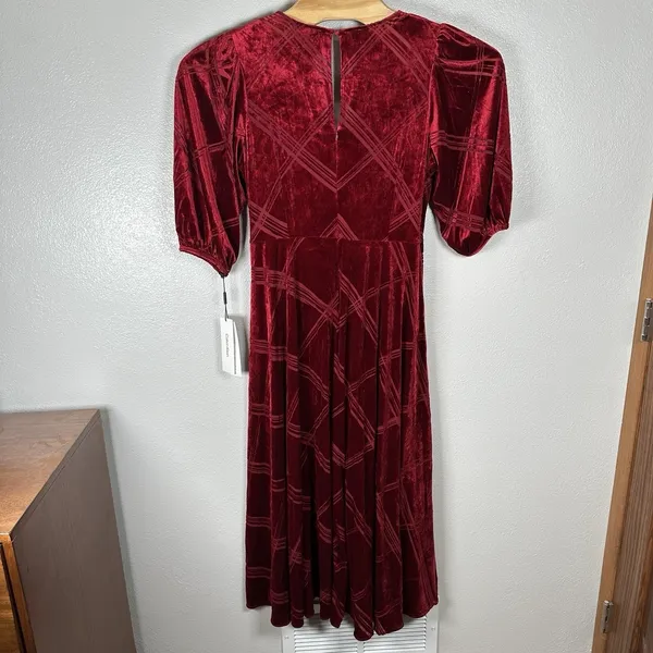 NEW Calvin Klein Red Burnout Velvet Midi Maxi Dress Womens 14 Faux Wrap Holiday‎ - Image 4