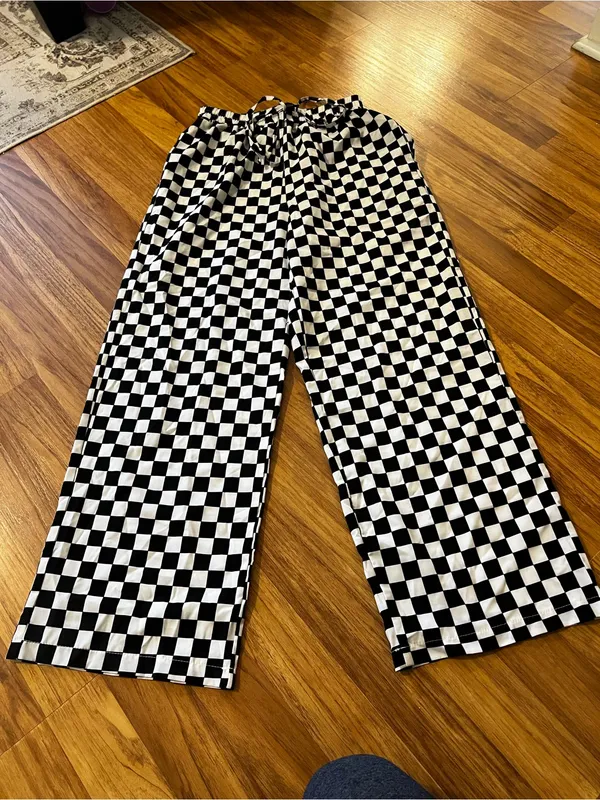 Checkerboard Wide-Leg Pants — Black & White - Image 2