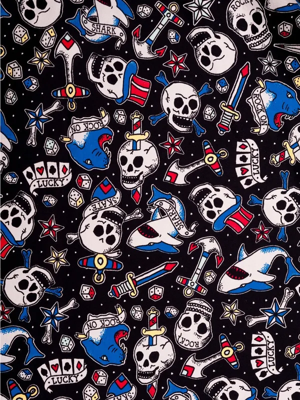 Hell Bunny Black Skull Print V-Neck Fit & Flare Dress - Image 8
