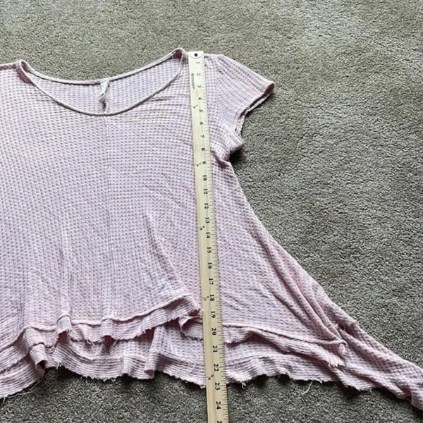 Anthropologie Lazy Sundays Pink‎ Waffle Knit Asymmetrical Hem Top - Image 2