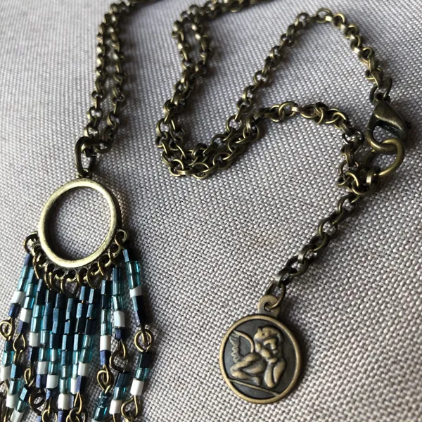Vintage boho fringe necklace Brown - Image 3