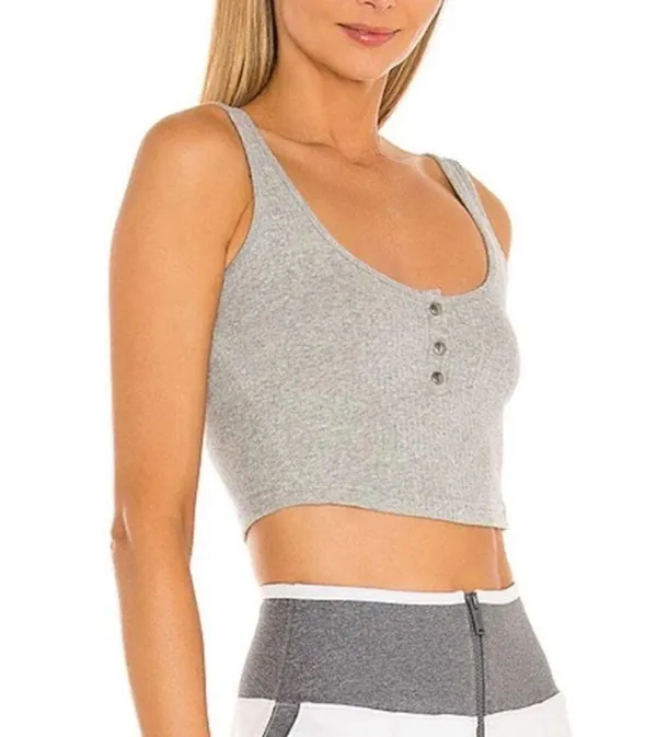 FP Movement Luxe Rib Snap Cropped Tank Gray Size Small - Image 2