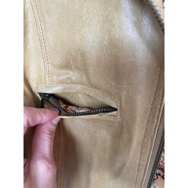Ruff‎ Hewn Camel Leather Jacket Moto World Map-Lined Traveler Parisian Scandi - Image 12