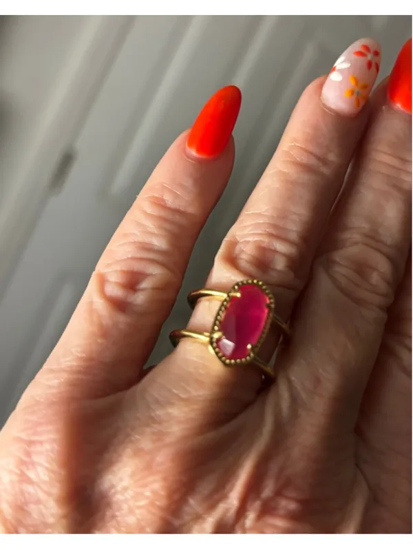 Kendra Scott Elyse Double Band Gold Tone Pink Stone Ring Size 6 - Image 2