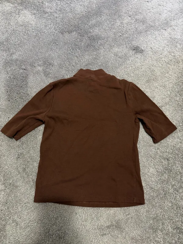 Zara Brown Ribbed Mockneck Tee - Image 3