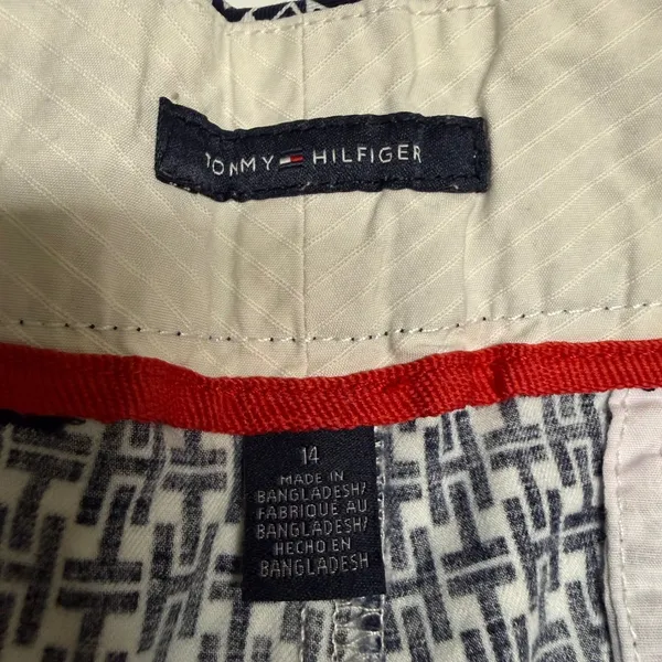 Tommy Hilfiger Womens Navy White Geometric Monogram Cotton‎ Chino Shorts Size 14 - Image 4