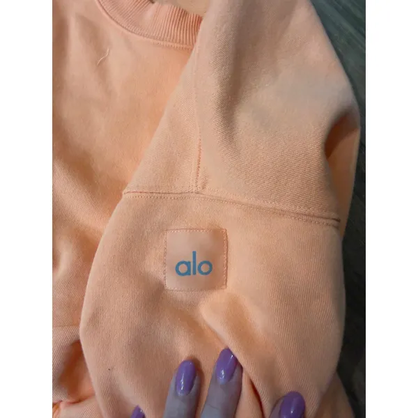 Alo Yoga Cropped Sweatshirt Orange Long Sleeve Crew Neck Pullover XS - Image 2
