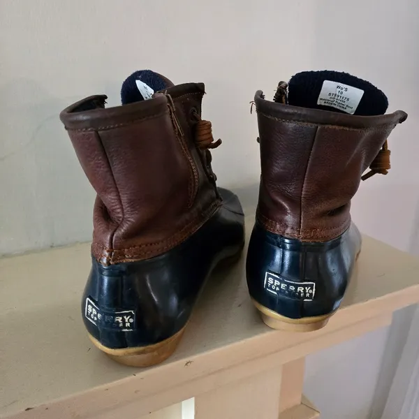 Sperry Saltwater Duck BOOTS Women's Rubber Leather Blue Brown STS91175 - Image 2