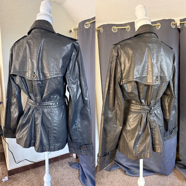 Dismero Italian Made Metallic Trench Jacket Womens 10 Belted Moto - Image 7