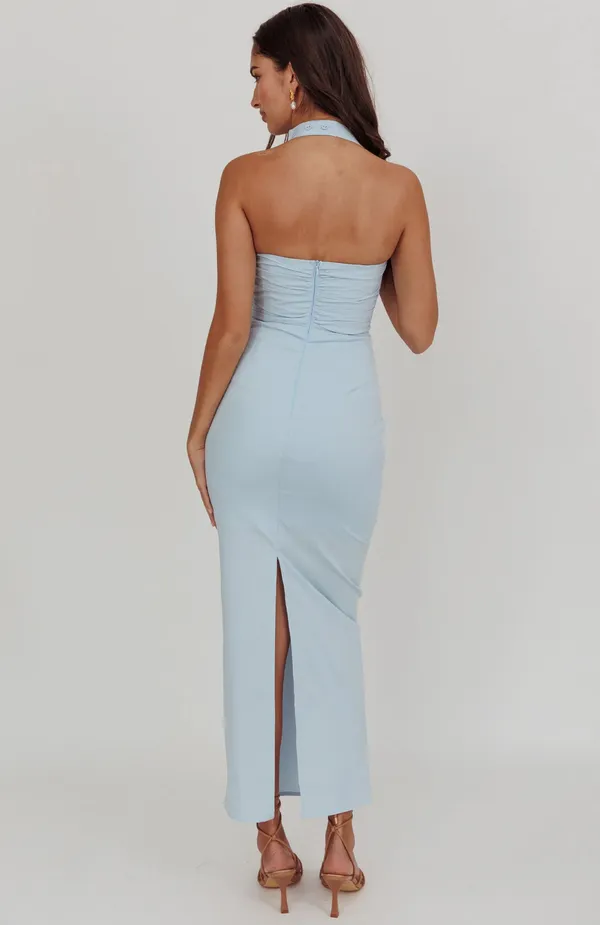 Selfie Leslie Scout Halterneck Ruched Maxi Dress Blue - Image 3