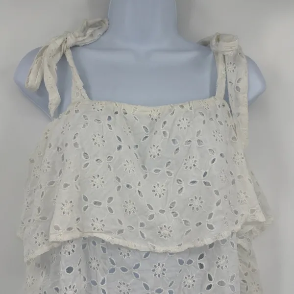 American Eagle Babydoll Eyelet Tank Womens Top Sz S White Boho Festival Cottage - Image 3