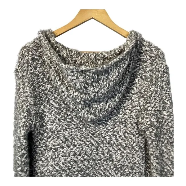 Poof Apparel Cardigan Womens Medium Grey White Hooded‎ Longline Textured Pocket - Image 6